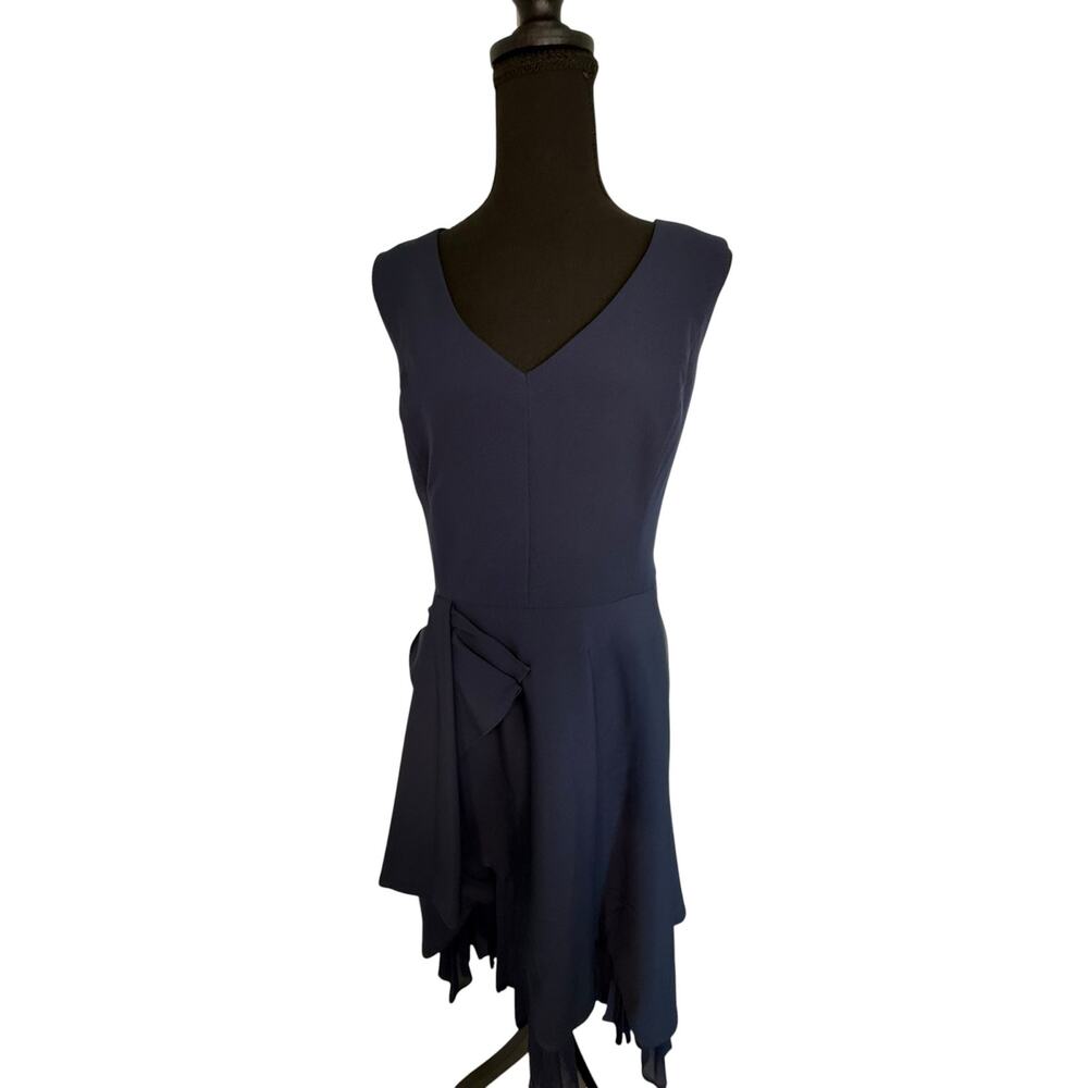 Kay Unger New York Navy Blue Sleeveless Chiffon Overlay Cocktail Dress Size 14W